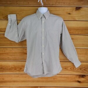 John Henry Dress Shirt Wrinkle Free Pinpoint Oxford Mens Size 15.5 Gray Striped